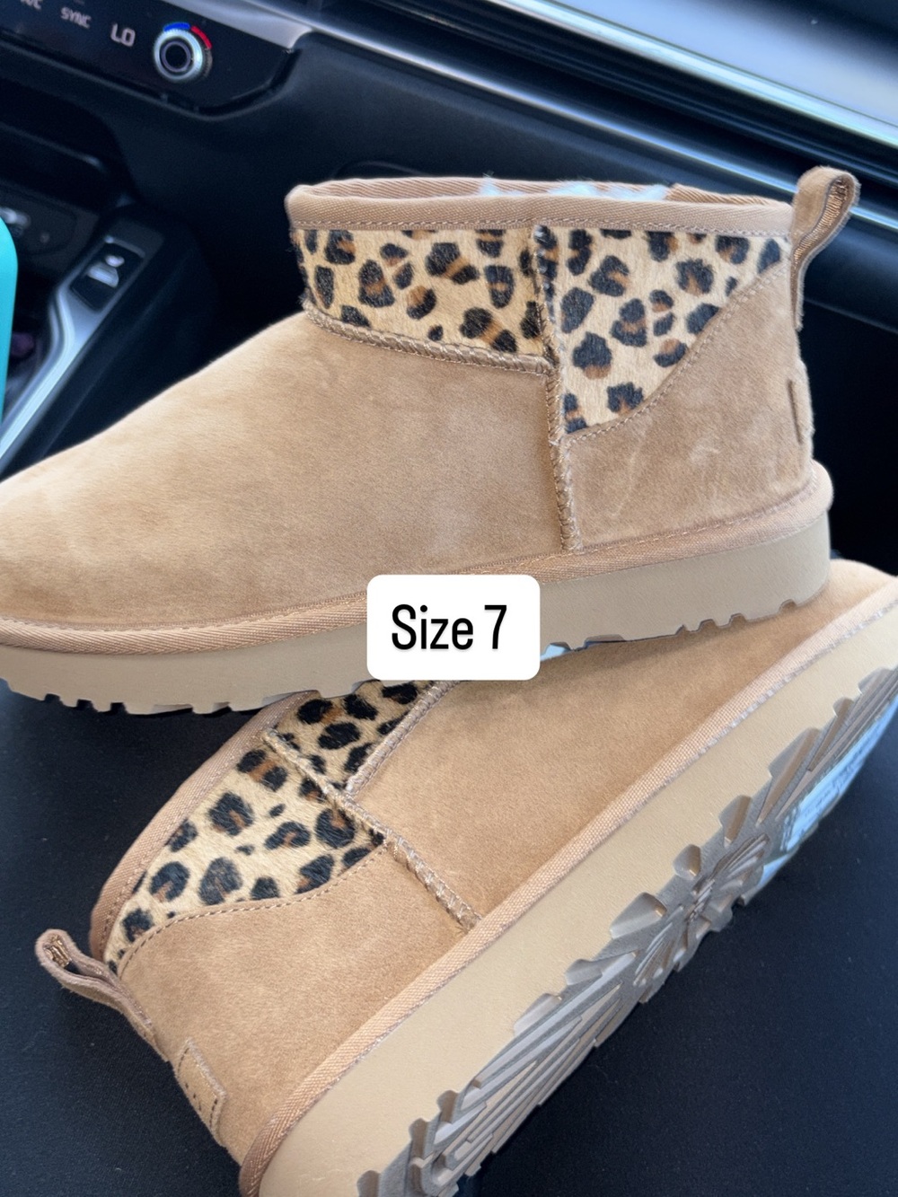 UGG Kids Chestnut Suede Ankle Boots with Leopard Accent